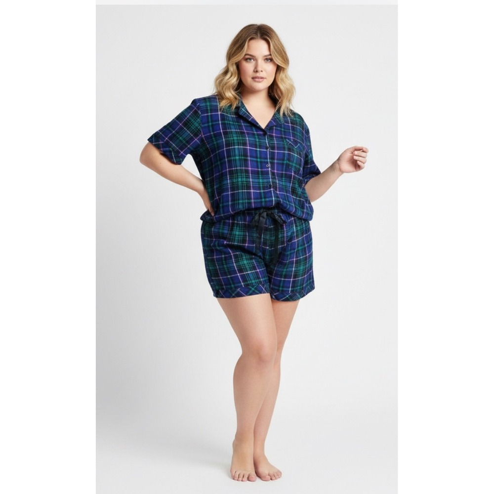 Victoria's Secret Plaid Pajama Set Top Shorts Button Down Loungewear XL
